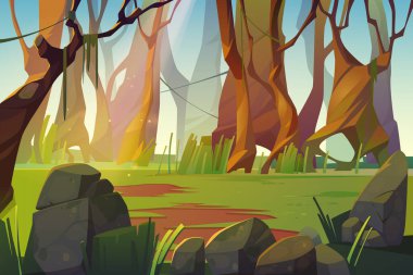 Yeşil otlarla kaplı ormanın bahar manzarası