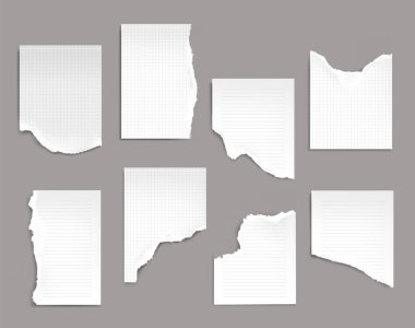 Yırtık kenarlı defter kağıtları. Düzenlenmiş boş sayfalar