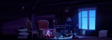 Hayalet çocukla terkedilmiş tavan arası, ürkütücü bir sahne.