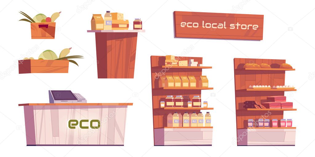 Eco local store set with furniture and products