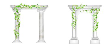 Ancient arch with marble columns and ivy vines clipart