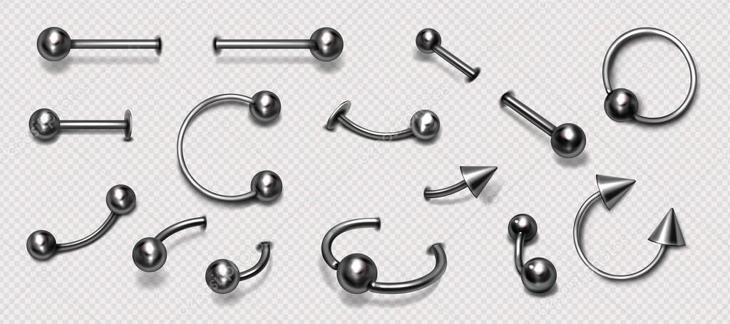 Set of piercing jewelry, pierce rings, barbell