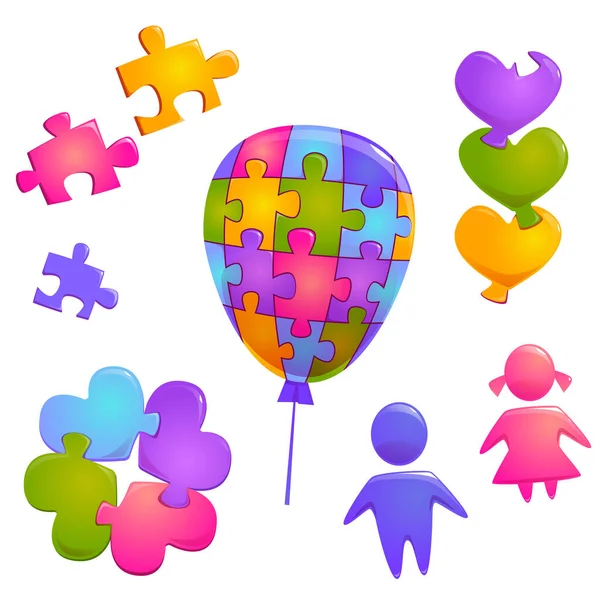 Az autizmus világnapja szimbólumok kirakós darabokkal — Stock Vector