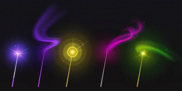 Magické hůlky s hvězdou a zářivými třpytivými cestičkami — Stockový vektor