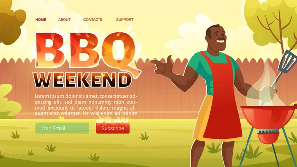 BBQ weekend cartoon landing page, zomer picknick — Stockvector