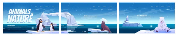 Animaux dans la nature dessins animés pages d'accueil, bannières — Image vectorielle