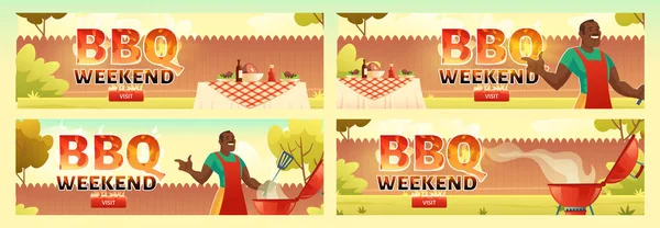 BBQ weekend flyers, picknick met grill — Stockvector