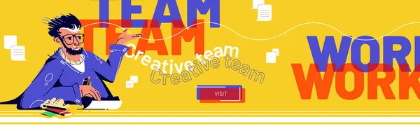 Vektorová přistávací stránka týmové práce, kreativní tým — Stockový vektor