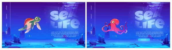 Υποβρύχια θαλάσσια ζωή ζώα, αφίσες καταδύσεων — Διανυσματικό Αρχείο
