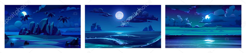 Vector backgrounds with night sea landscape