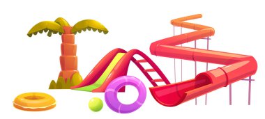 Aquapark nesneleri yaz su parkı ekipmanları ayarlandı