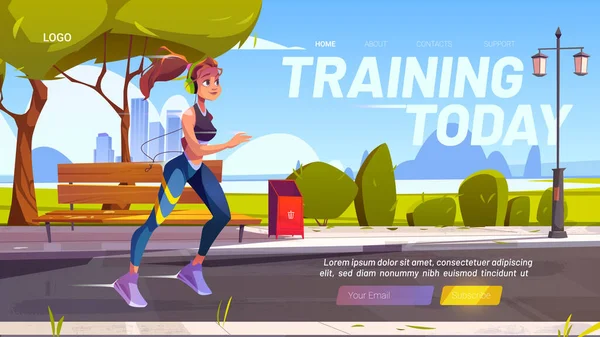 Entrenamiento hoy landing page de dibujos animados, carrera al aire libre — Vector de stock