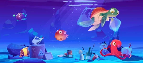 Salva cartoni animati oceanici poster con animali sottomarini — Vettoriale Stock