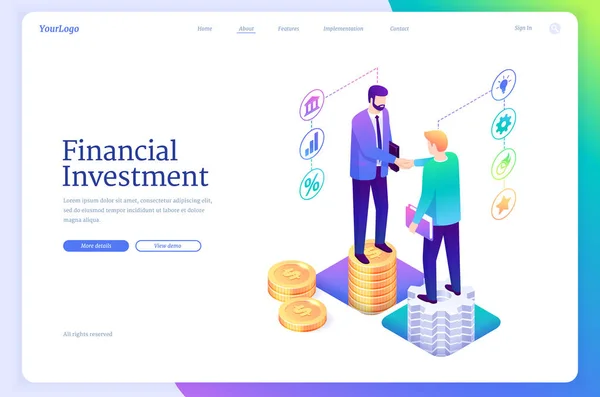 Investimento financeiro plano de investimento isométrico pouso —  Vetores de Stock