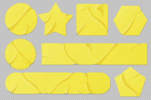 Pegatinas de papel amarillo, parches y cintas adhesivas — Vector de stock