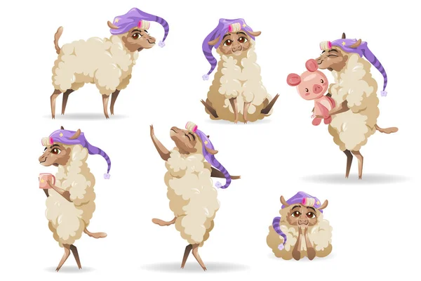 Χαριτωμένο χαρακτήρα πρόβατα στον ύπνο καπέλο — Διανυσματικό Αρχείο