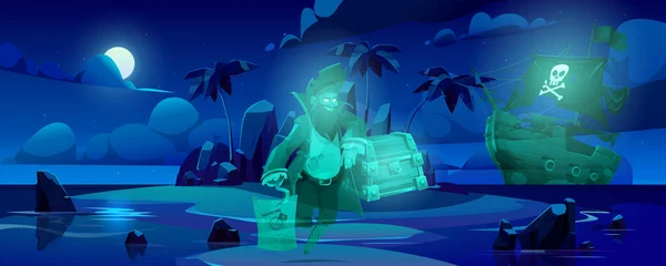 Πειρατικό φάντασμα στο στοιχειωμένο νησί, τρομακτικός κωλυσιεργητής — Διανυσματικό Αρχείο