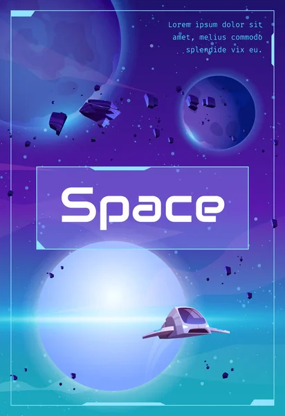 Plakat kosmiczny ze statkiem kosmicznym, planety i gwiazdy — Wektor stockowy