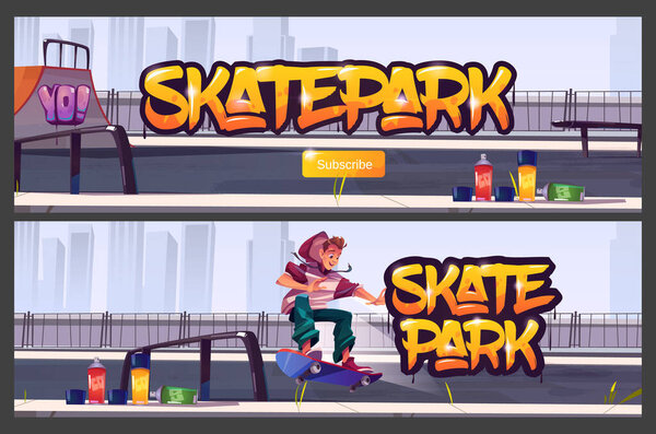 Баннеры скейт-парка с мальчиком на скейтборде
