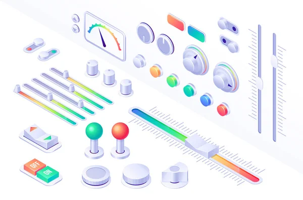 Botões isométricos elementos de interface do painel de controle — Vetor de Stock