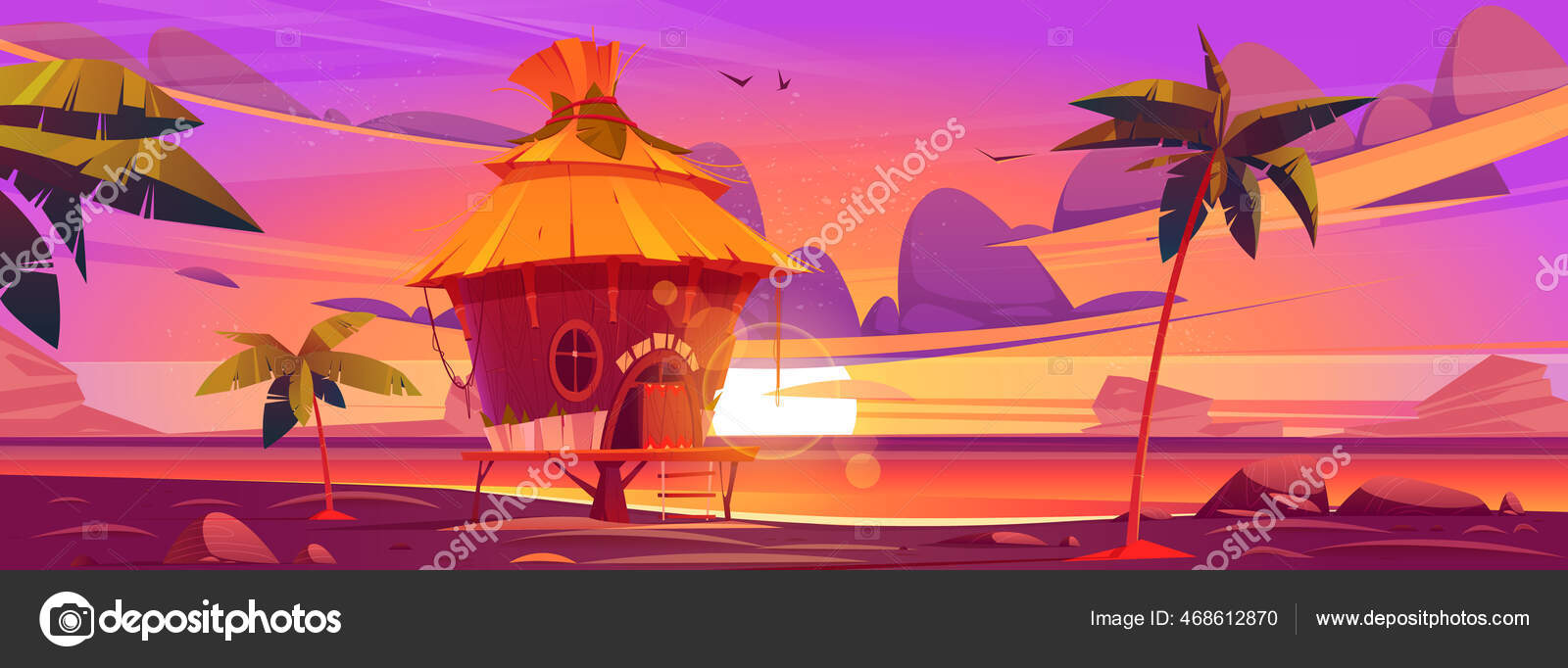 Beach hut or bungalow at beautiful sunset view Stock Vector by ...