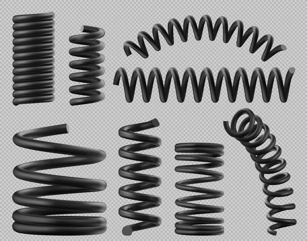 Bobinas de mola preta, fio de metal espiral flexível — Vetor de Stock