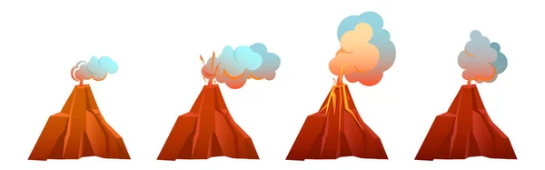 Erupción volcánica en diferentes etapas — Vector de stock