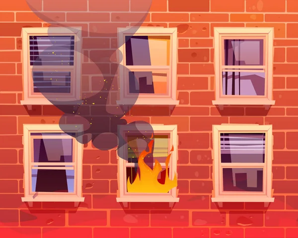 Ogień w domu, okno z palącymi się językami płomienia — Wektor stockowy