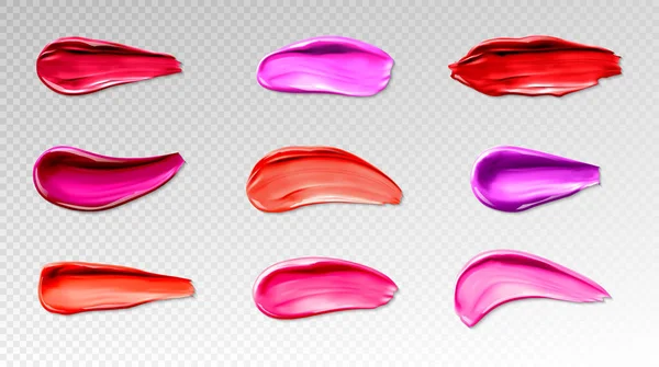 Lippenstift stalen, uitstrijkjes van vloeibare lipgloss — Stockvector