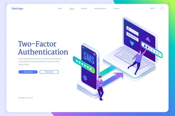 Zwei-Faktor-Authentifizierung mit Passwort und SMS — Stockvektor