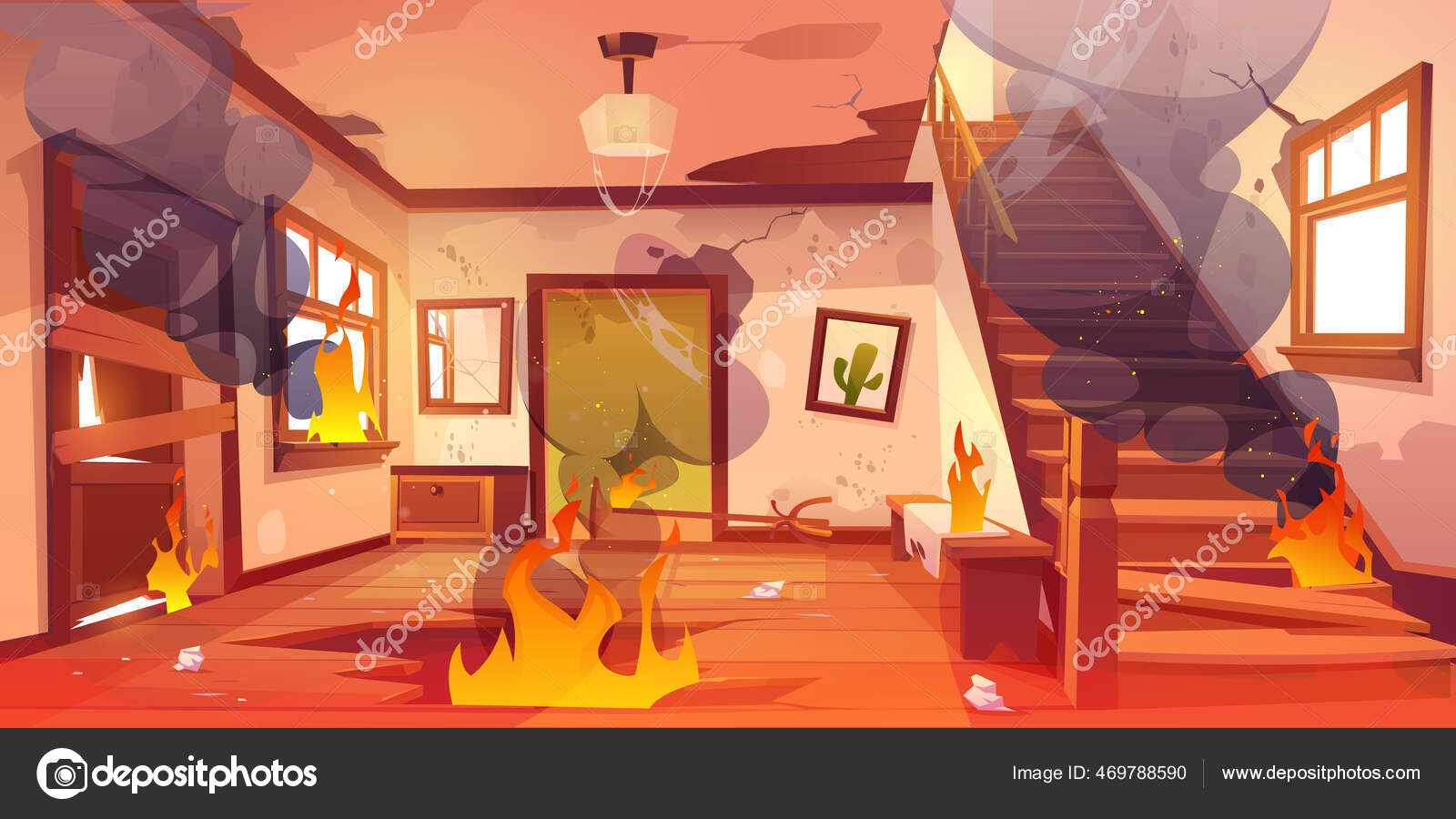 Old abandoned house on fire, flame in hallway Stock Vector Image by ©klyaksun #469788590 Old abandoned house on fire, flame in hallway Stock Vector Image by ©klyaksun #469788590