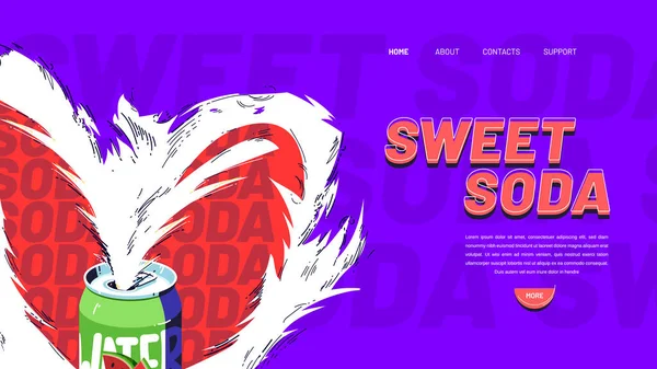 Vector banner of sweet soda, fruit drink with foam — Stock Vector