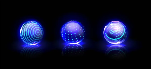 Пузырьки силового щита, различные энергетические светящиеся сферы — стоковый вектор