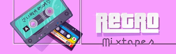 Retro mixtapes banda desenhada banner, player de áudio —  Vetores de Stock