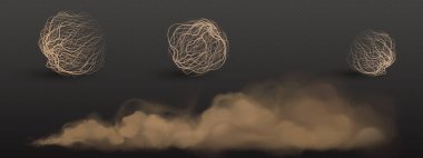 Brown dust clouds and tumbleweed clipart