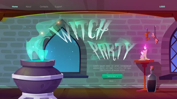 Witch party prapor s kouzelným lektvarem v kotli — Stockový vektor