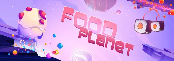 Plakát Food Planet se sushi a cukrovinkami — Stockový vektor
