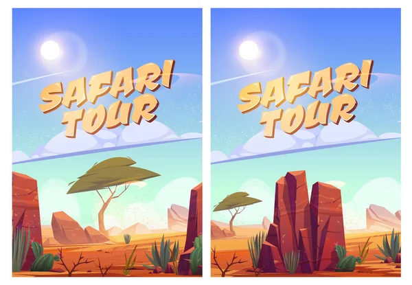 Safari tour posters met Afrikaans savanne landschap — Stockvector