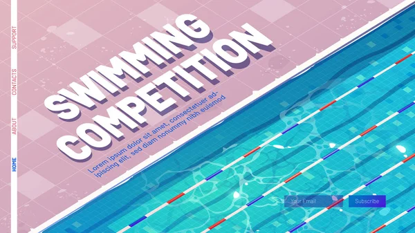 Natación competencia dibujos animados landing page, banner — Archivo Imágenes Vectoriales