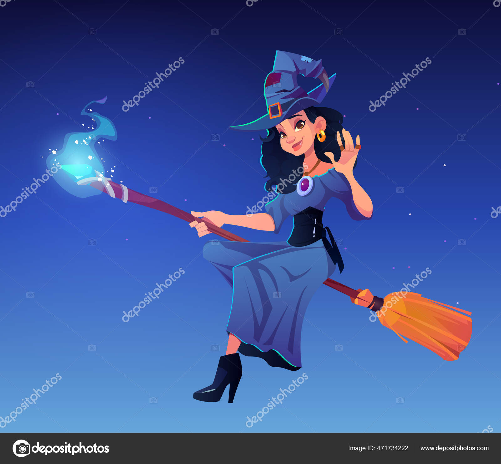 bruxa bonita com ilustração de design de personagens de varinha