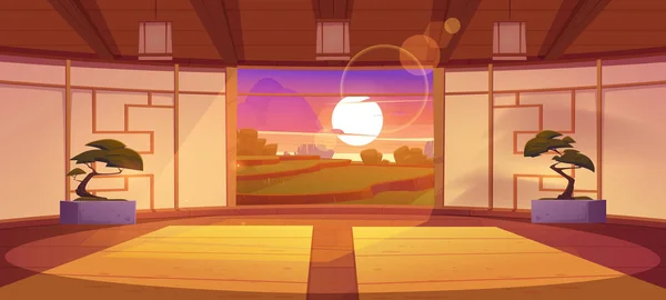 Intérieur dojo japonais au coucher du soleil — Image vectorielle