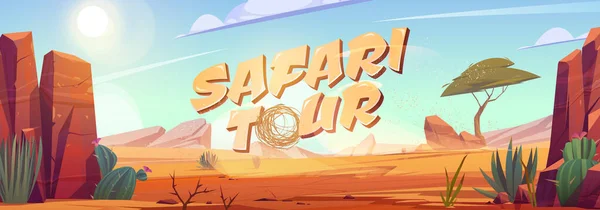 Banner de dibujos animados Safari tour, viajes a África — Vector de stock