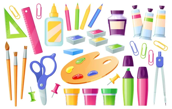 School supplies and stationery, learning items set — Stock Vector