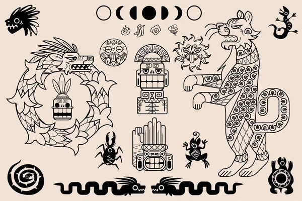 Azteekse en Maya ornamenten, oude mexicaanse patroon — Stockvector