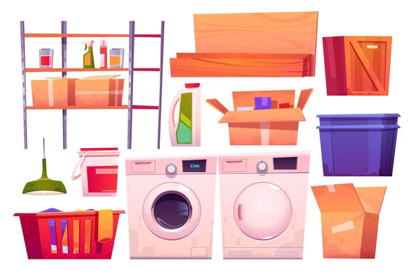 Sala de armazenamento com equipamento de lavandaria — Vetor de Stock