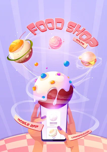 Affiche de l'application mobile online food shop — Image vectorielle