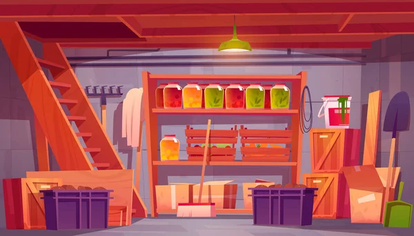 Salle de stockage dans la maison sous-sol avec conservation des aliments — Image vectorielle