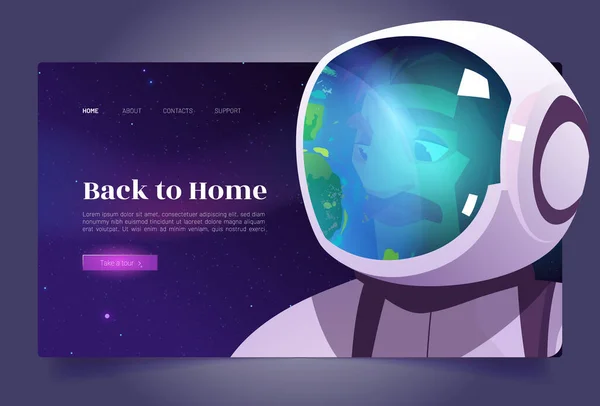 Back to home cartoon landing page with astronaut — Stock Vector