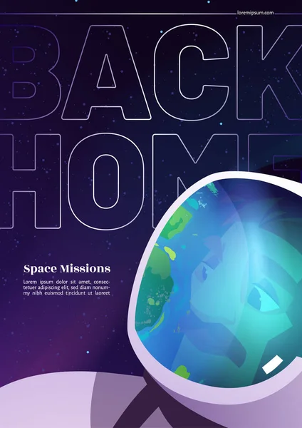 Voltar para casa bandeira dos desenhos animados com viagem de astronauta —  Vetores de Stock