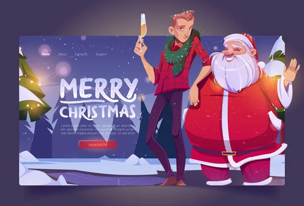 Mutlu Noeller çizgi film iniş sayfası, Noel Baba. — Stok Vektör